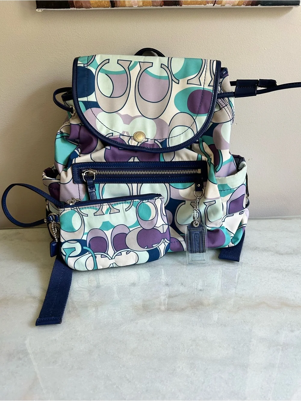 Coach Kyra Scarf Print Nylon Backpack + Matching Wristlet F19279
